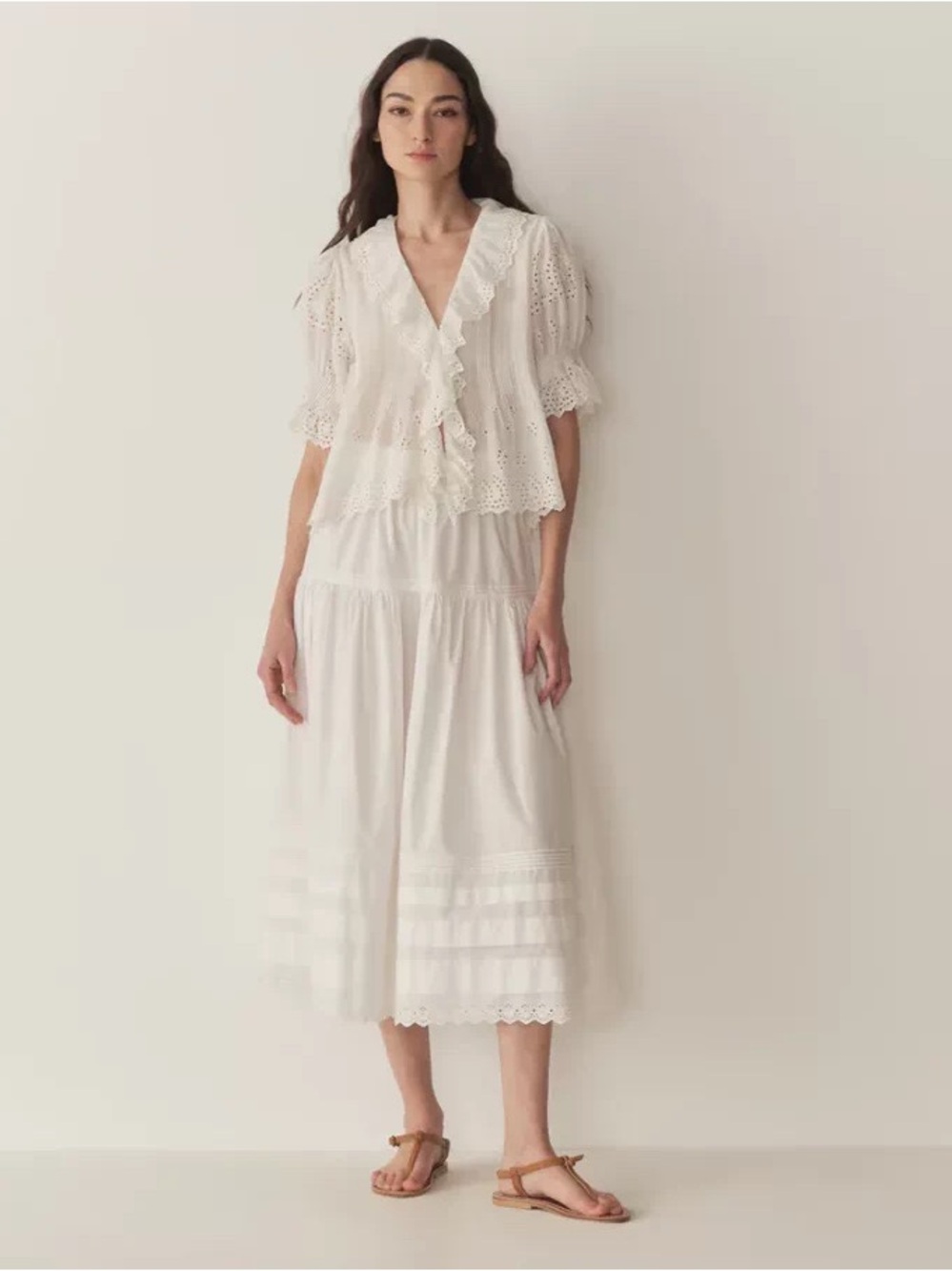 Doen HENRI Ruffle-Trim Blouse in Salt Eyelet - Picture 2 of 12